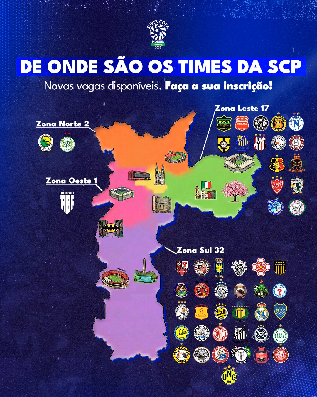 Arte de divulgação da SCP 2026: Regiões da capital paulista