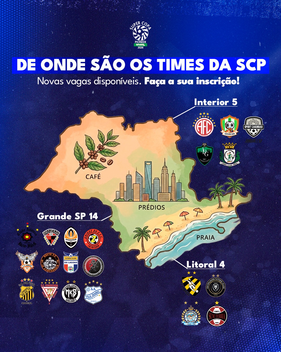 Arte de divulgação da SCP 2026: Interior, Grande São Paulo e litoral